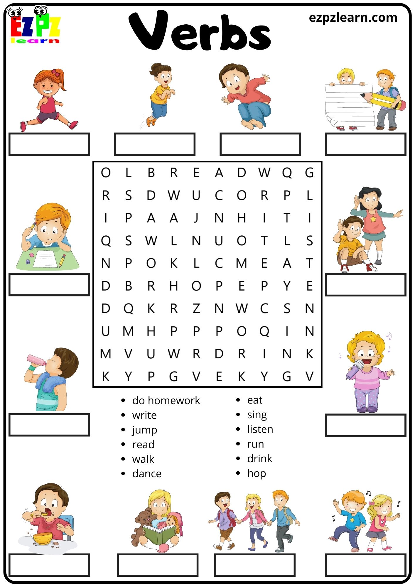 Verbs Vocabulary Word Search and Match the Words Activity for Parents ...